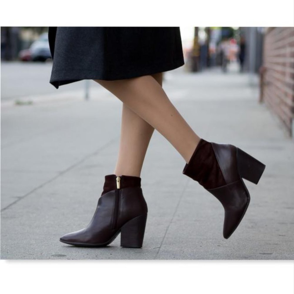 Vince Camuto Brown Leather Suede Ankle Bootie, 6.5